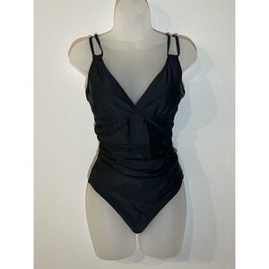 New Charmo Athletic One Piece Racerback Swimsuit Size M Medium Black UPF 50 NWT